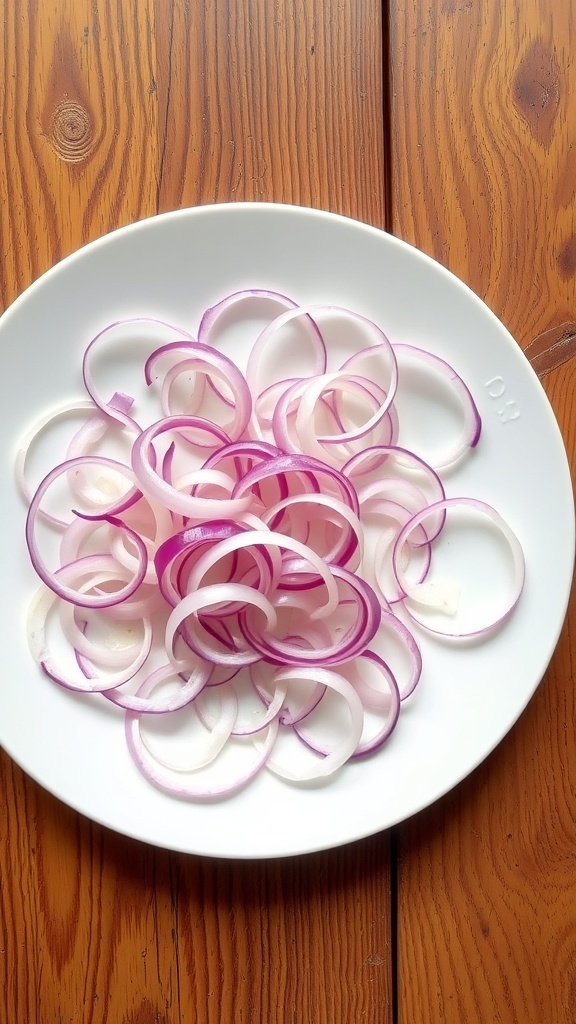 Artistic onion line art designs on a plate, showcasing sliced onions arranged in creative patterns.